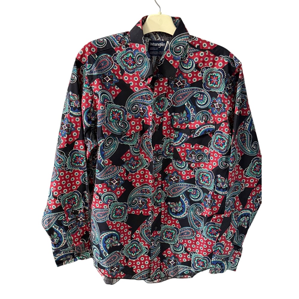 Vtg Wrangler 90's Paisley Cowboy Cut Button Down Rodeo Western USA Sz 16.5 NOS
